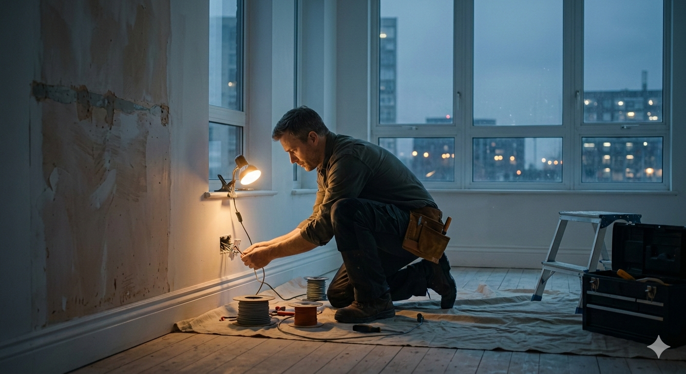 Electrician wiring an outlet